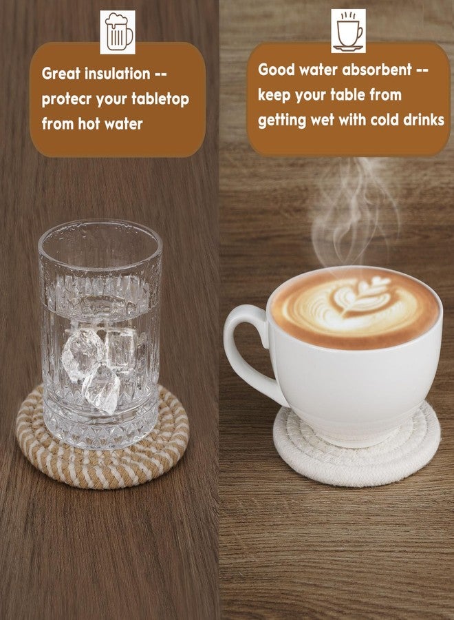 Adorever 8 Pcs Drink Coasters with Holder, Boho Minimalist Cotton Woven Coasters Set for Drinks Absorbent Coffee Table Home Decor Bar Tabletop Protection, Suitable for Kinds of Cups 4.3 Inch - Image 3